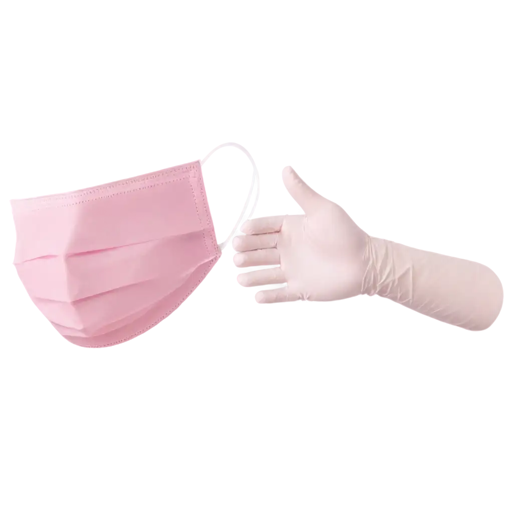 Medical gloves and a pink disposable mask