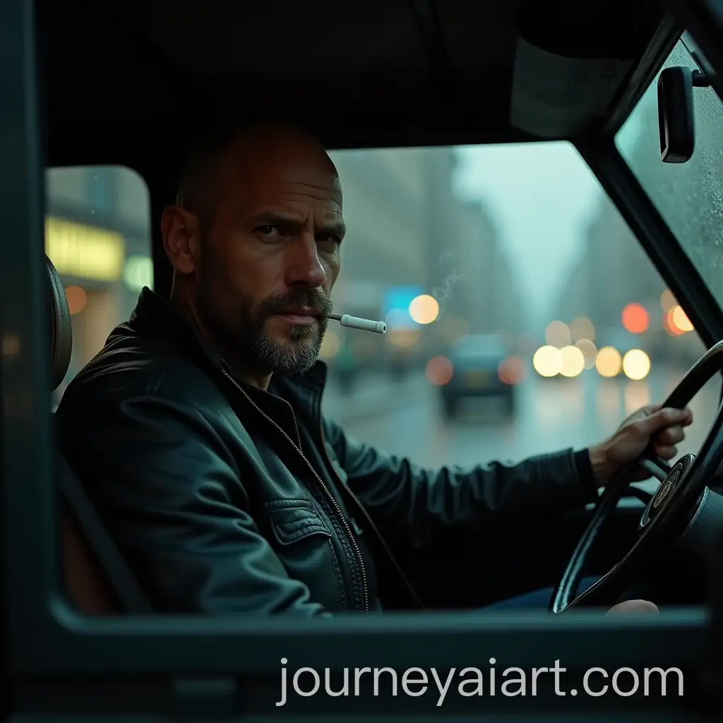 Rugged-Jason-Statham-Driving-a-Land-Rover-Through-Rainy-London-Streets-at-Night