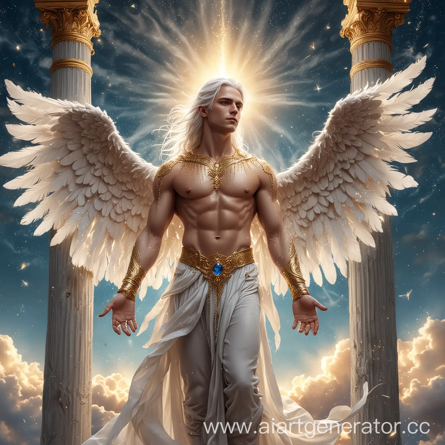 Majestic-Winged-Male-Figure-in-Divine-Sky-with-Golden-Ornaments-and-Sparkling-Trails