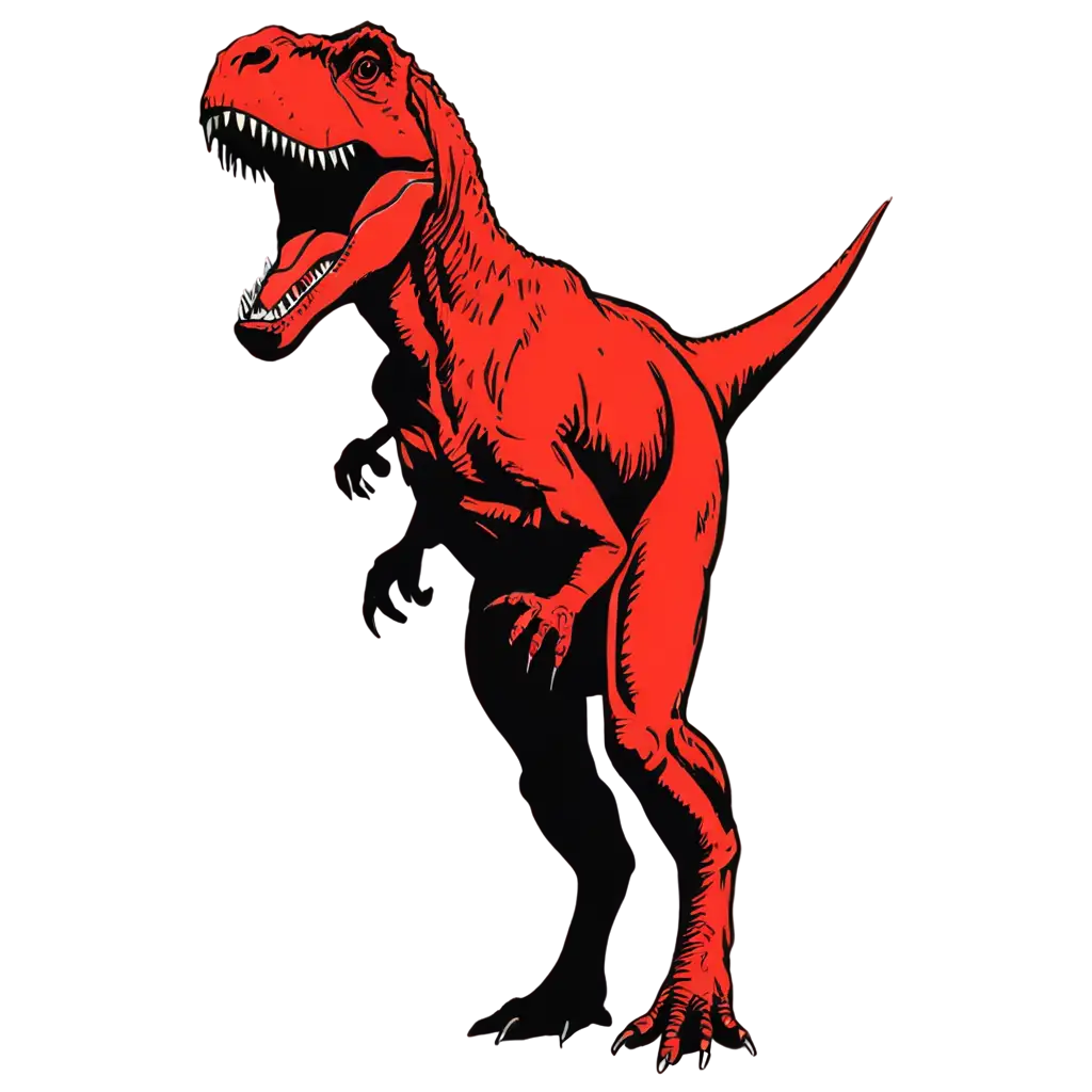 Captivating-2D-Sketch-PNG-of-a-Thoughtful-TRex-Black-and-Red-Roaring-Pose-with-Abstract-Elements