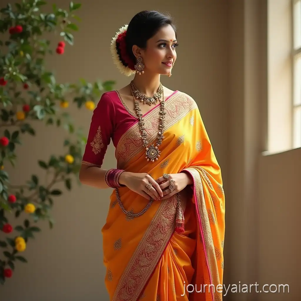 Traditional-Kerala-Woman-Wearing-Elegant-Saree-in-Cultural-Setting