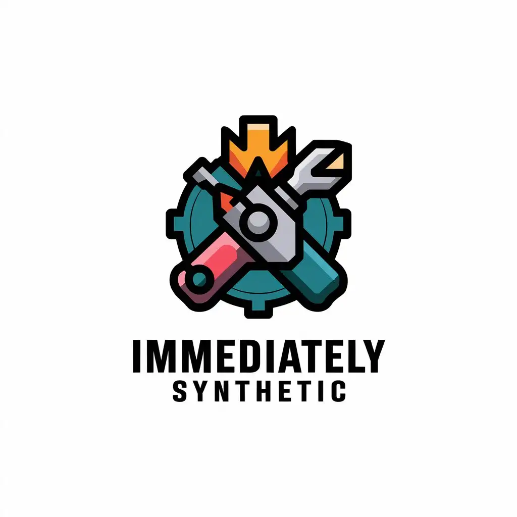 a vector logo design,with the text "immediately synthetic", main symbol:tool,Moderate,be used in Entertainment industry,clear background