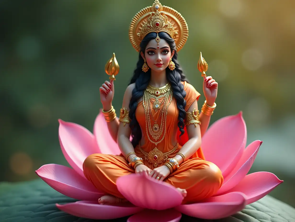 Goddess-Lakshmi-Sitting-on-Lotus-Flower-with-Intricate-Jewelry-and-Detailed-Attire