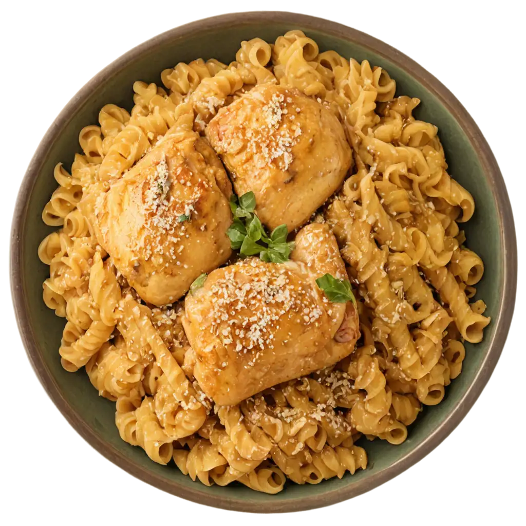 Delicious-Pasta-and-Chicken-on-Plate-PNG-Image-Savory-Culinary-Delight