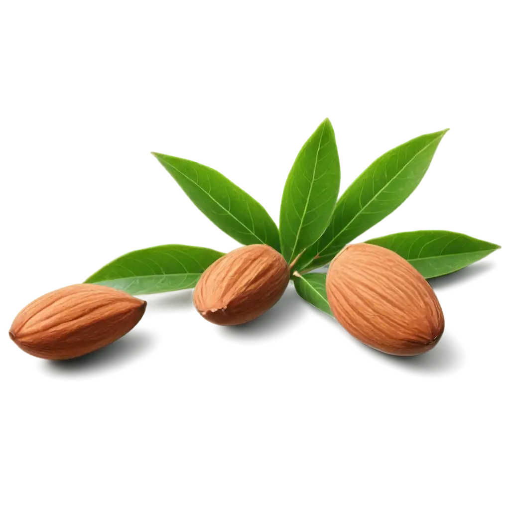 CloseUp-Almond-with-Leafs-PNG-Image-Detailed-Botanical-Photography