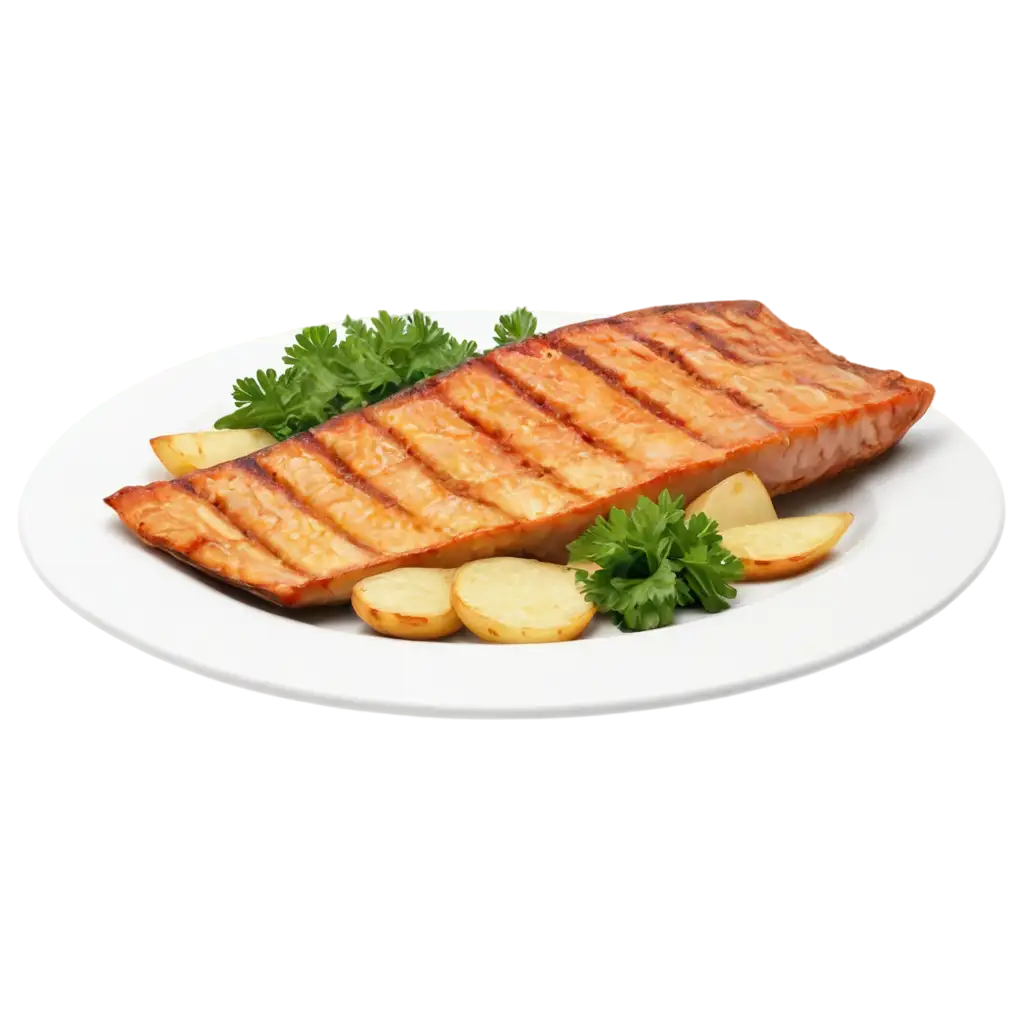 3D-Rendered-PNG-of-Grilled-Fish-with-Potatoes-and-Parsley-HighQuality-Culinary-Image