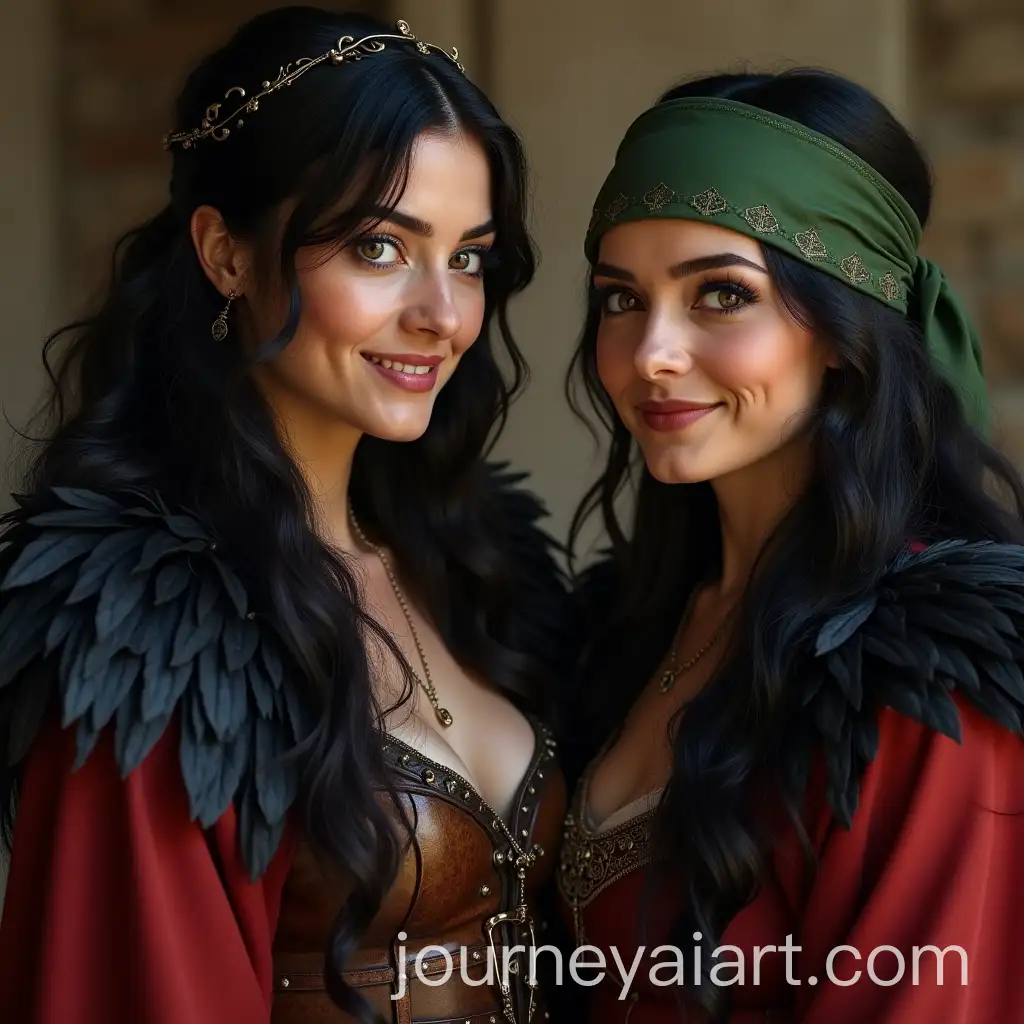 Cheeky-Medieval-Bandit-Woman-and-Crimson-Armored-Warrior-in-a-Faceoff