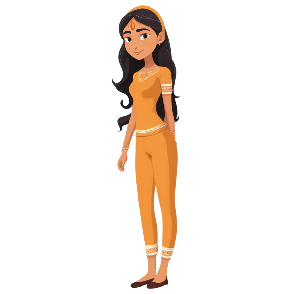 Indian-Girl-FullBody-PNG-Image-in-2D-Style-for-Digital-Art-and-Design