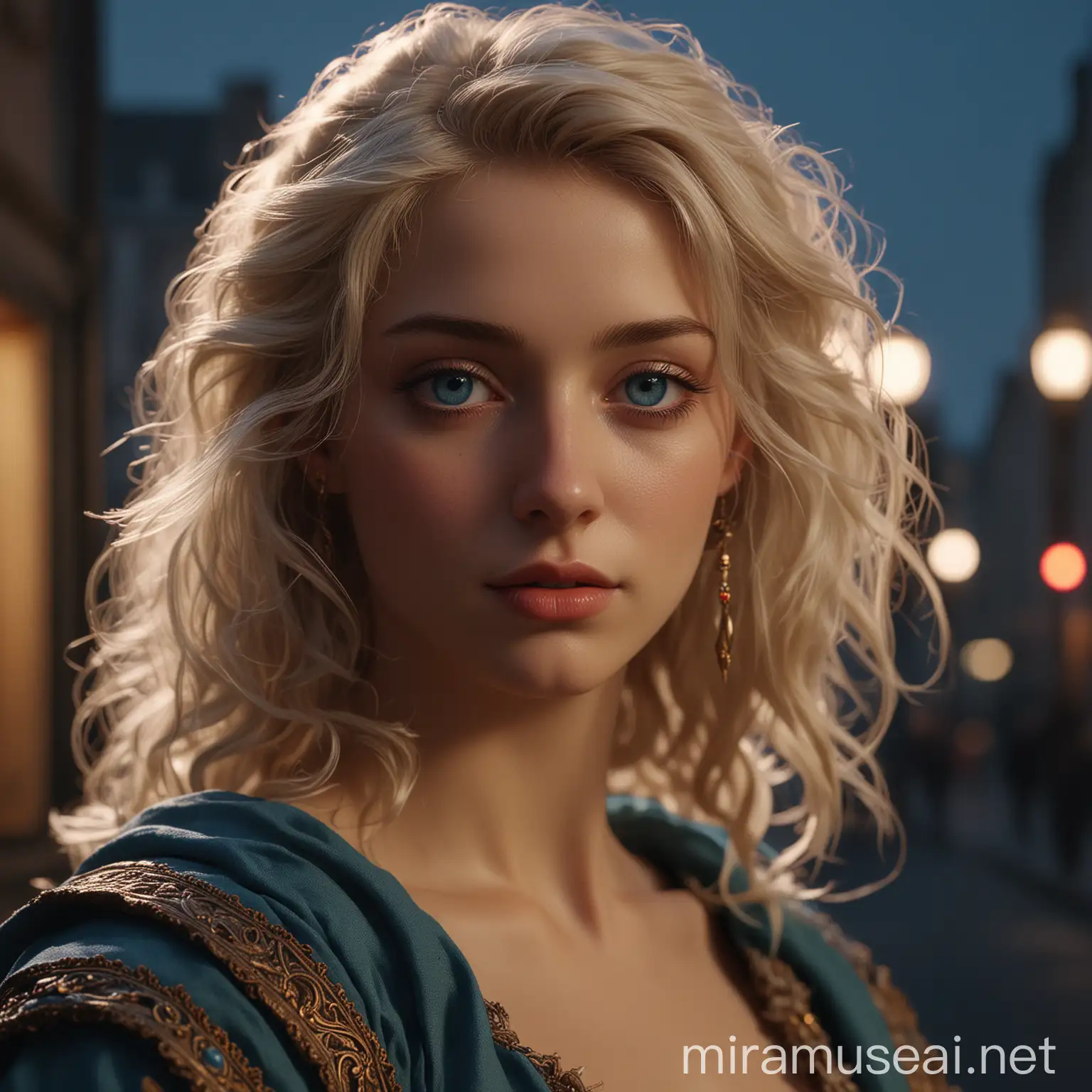 Detailed Blonde Girl Portrait in Renaissance Style with Cinematic Haze