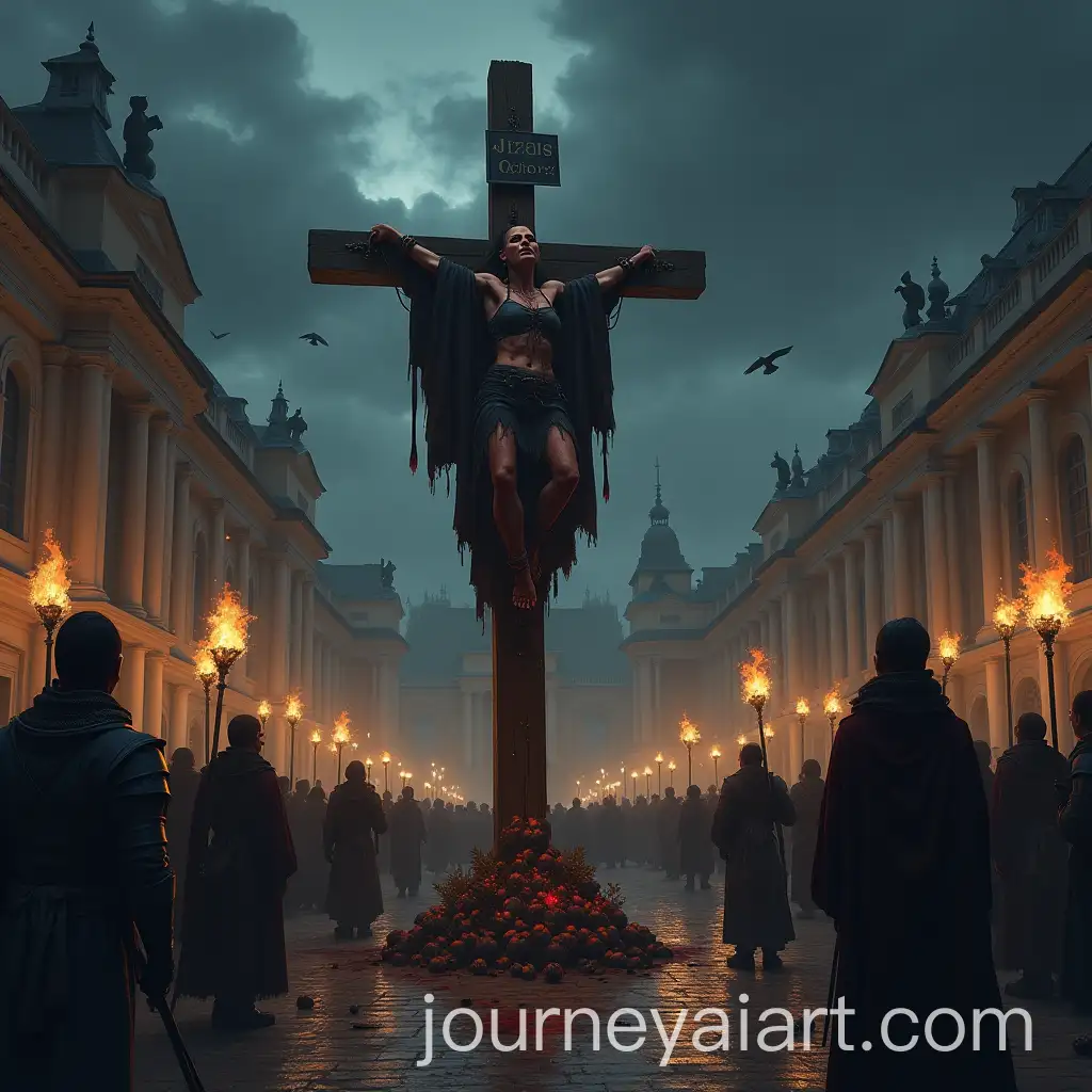EvilAI-Image-Prompt-Expansion-Witch-Crucified-in-Palace-Square-Surrounded-by-Crowds