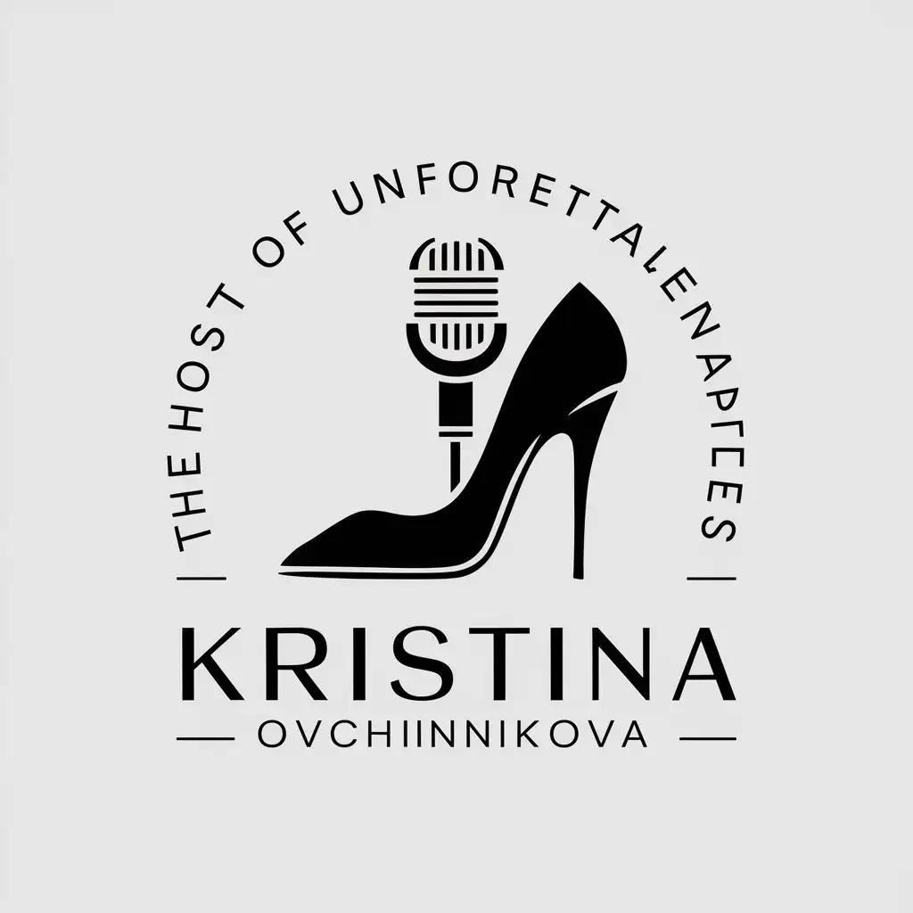 a vector logo design,with the text "The host of unforgettable parties Kristina Ovchinnikova", main symbol:A microphone and a high-heeled shoe,Moderate,be used in Entertainment industry,clear background