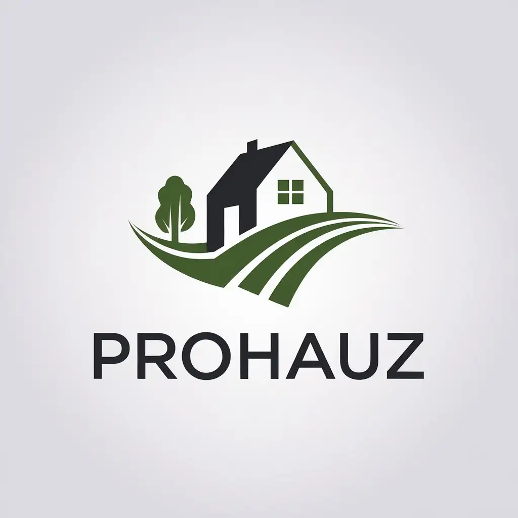 a vector logo design,with the text "ProHauz", main symbol:moving countryside houses,Minimalistic,be used in Construction industry,clear background