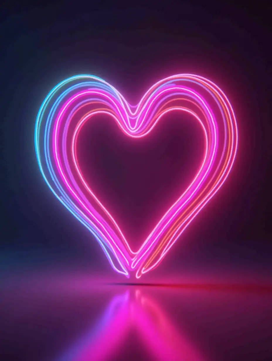 retro cyberpunk futuristic heart on rainbow neon holographic background