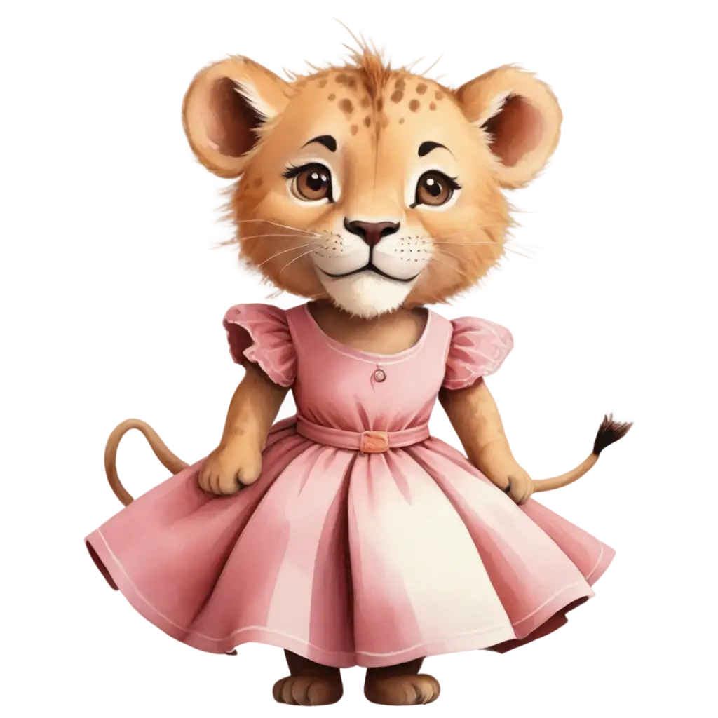 Adorable-Lioness-Cub-Cartoon-in-Girls-Dress-PNG-Image-Playful-and-Creative-Artwork