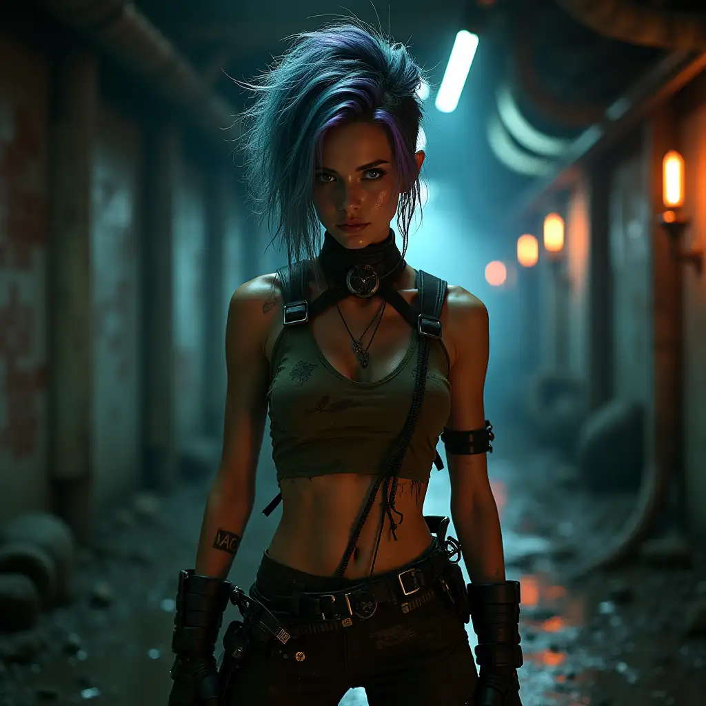Fierce-PostApocalyptic-Female-Warrior-in-Underground-Resistance-Hideout