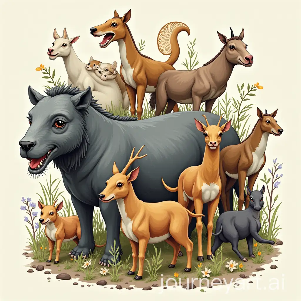 Diverse-Animal-Hybrids-in-a-Fantastical-Landscape