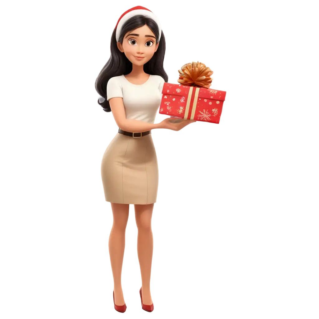 Beautiful-Cartoon-Girl-Holding-Christmas-Gift-PNG-Image-High-Quality-and-Transparent-Background