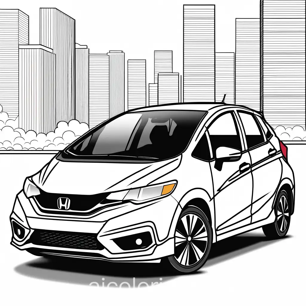 honda fit, Coloring Page, black and white, line art, white background, Simplicity, Ample White Space