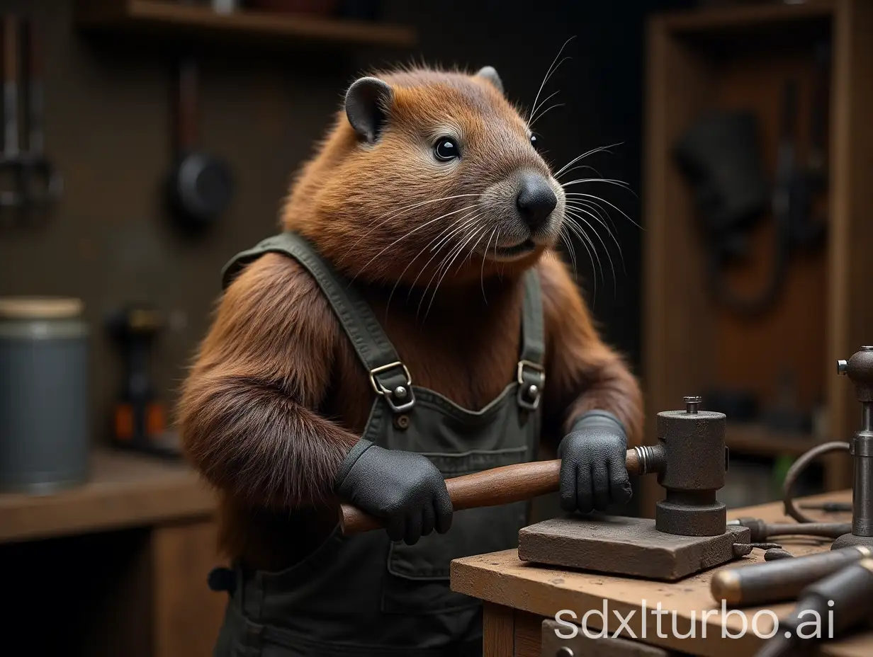 Professional-Beaver-Blacksmith-Hammering-a-Hand-File-Sharpening-Tool