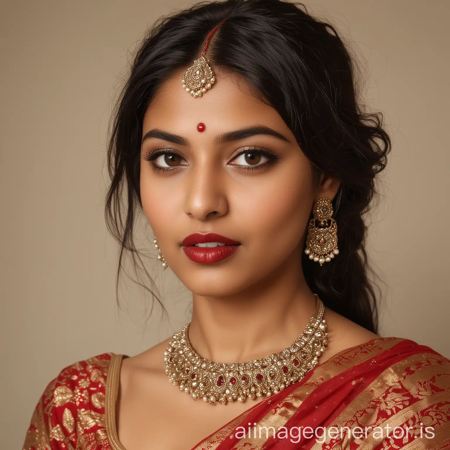 Beautiful-Indian-Woman-in-Sari-with-Red-Lipstick-and-Loving-Gaze