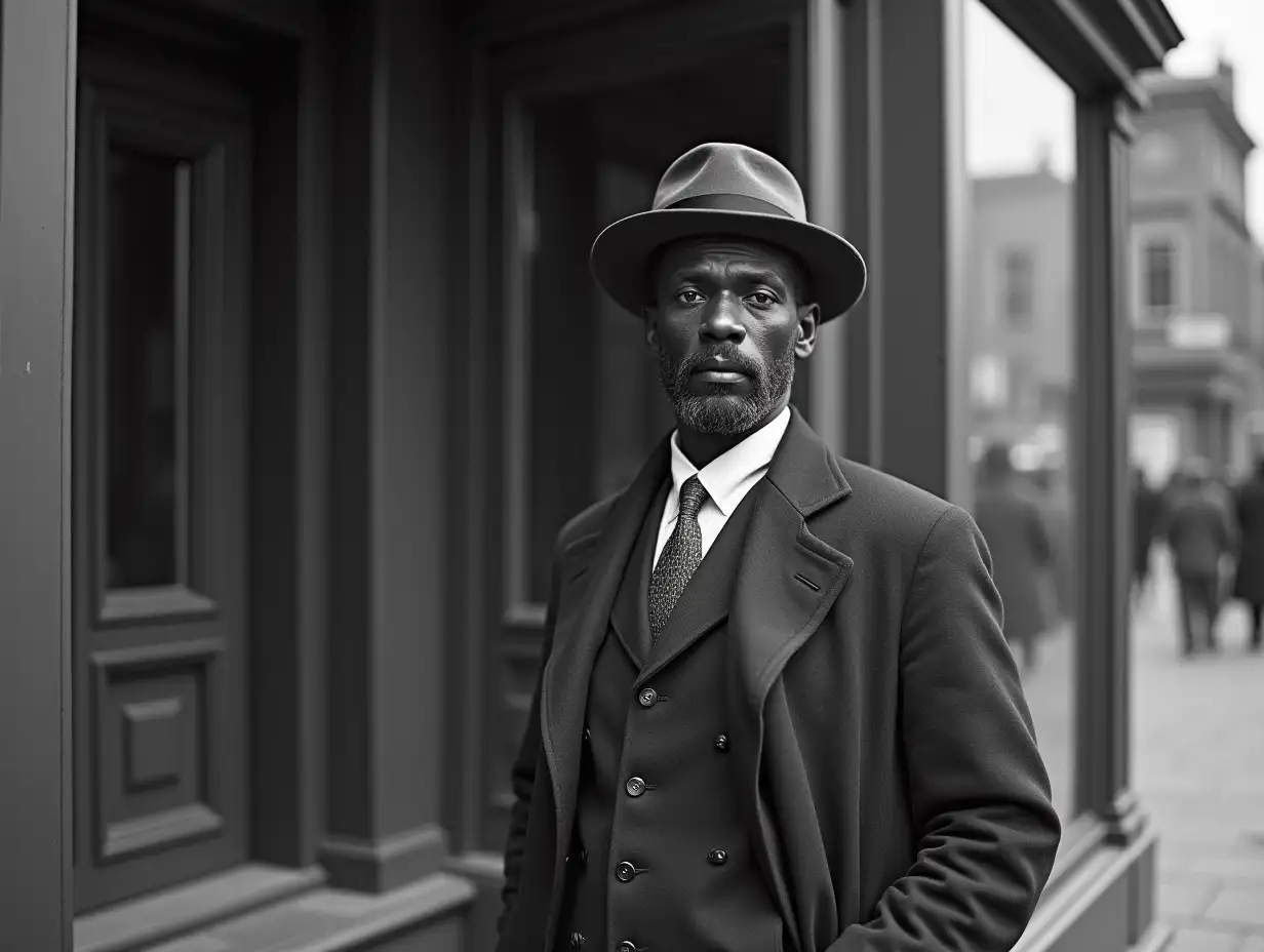 Black Handsome Man Standing Outside Bank in 1883