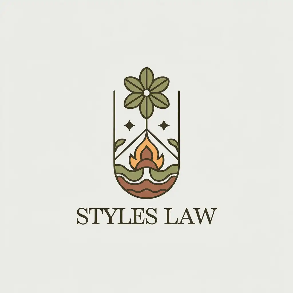 LOGO Design for Styles Law Earth Air Water Fire Elements with Flower Theme in Green Brown and Off White Colors