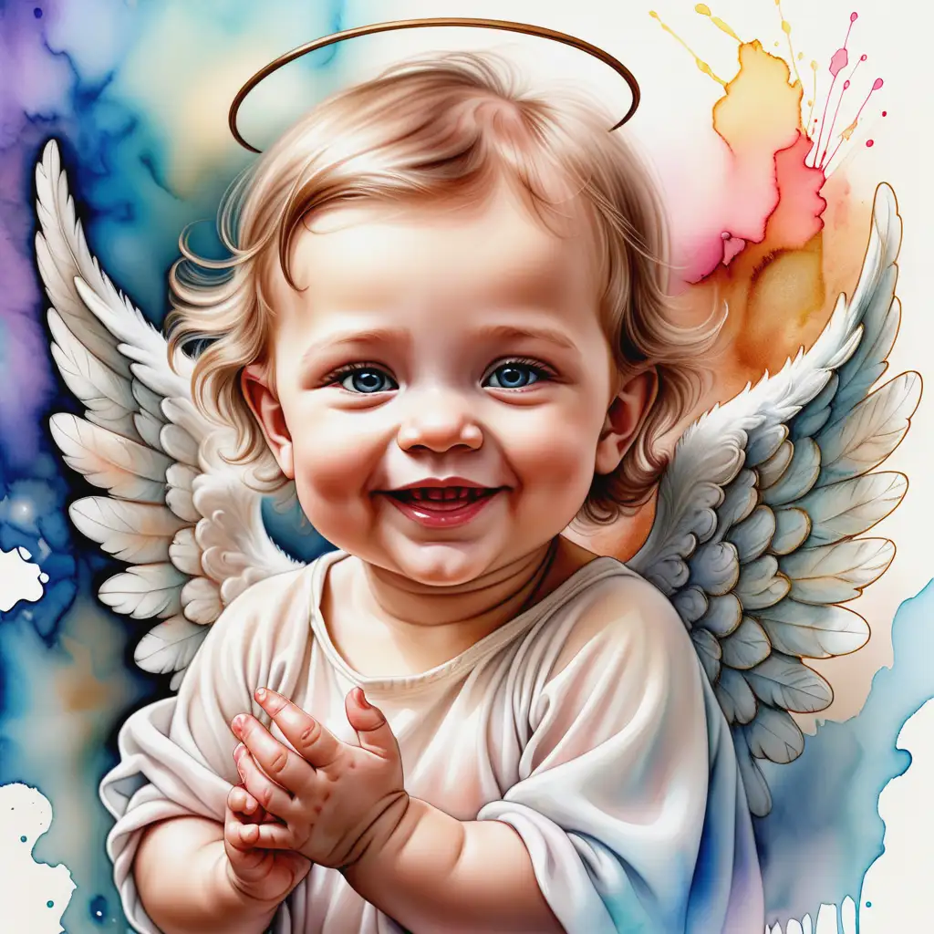 Lifelike Angel Baby with a Sweet Smile in a Colorful Background