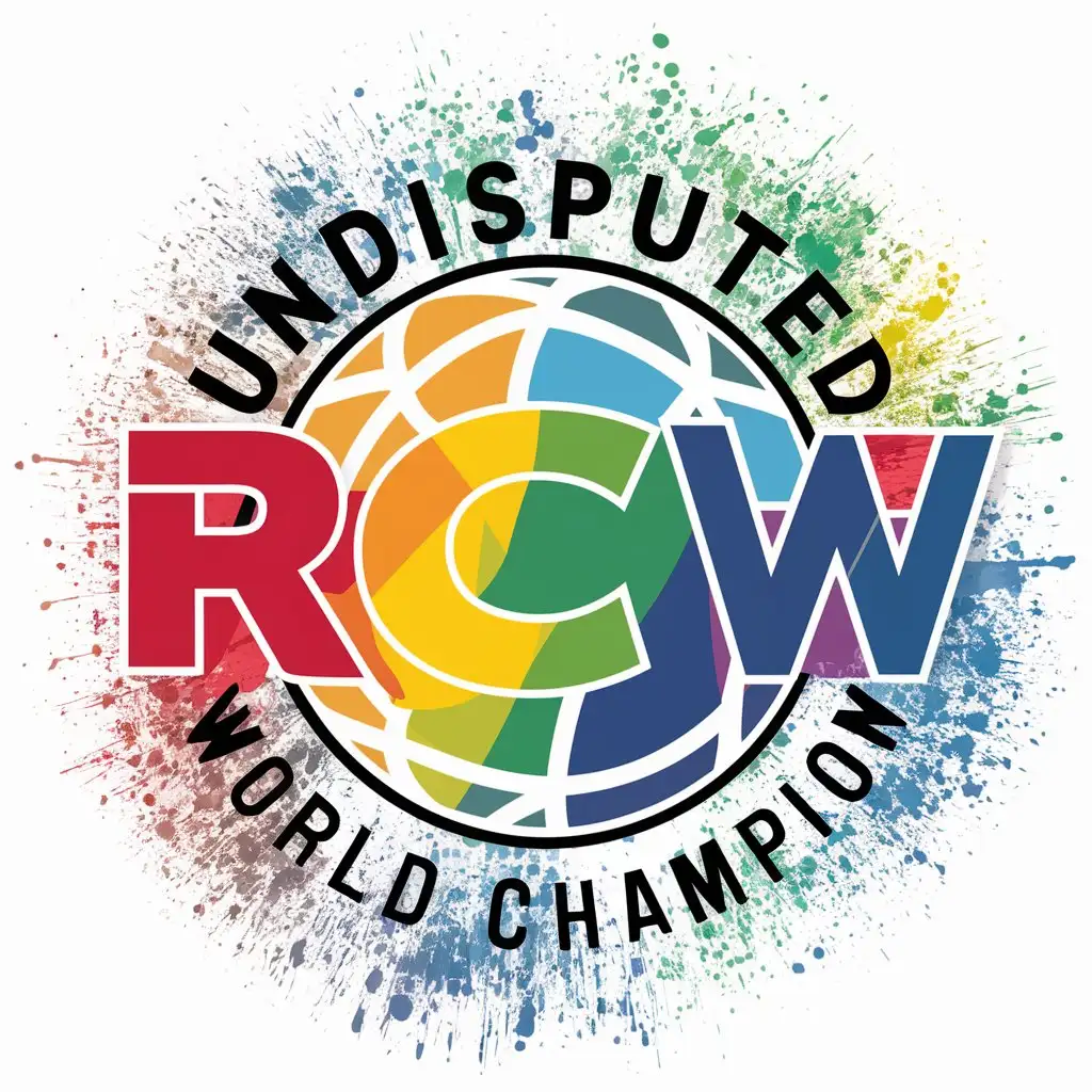 LOGO Design for RCW Undisputed World Champion World Paint Splattered Rainbow on Clear Background