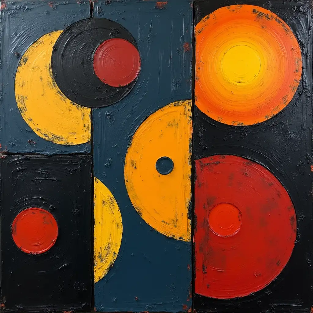 primitively, schematically, minimalism, Stalker-ish, dark in style of Kandinsky, Malevich, minimalism, simplify for a beginner artist with acrylic many colors , constructivism abstractionism, darkly