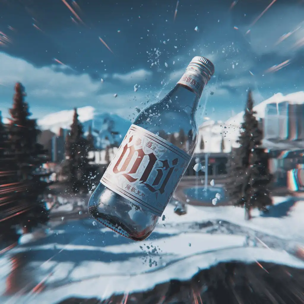 Bottle-Floating-in-Air-with-3D-Special-Effects-in-a-Winter-Landscape