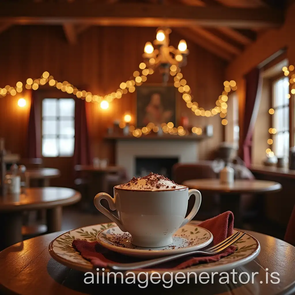 inside a chalet selling hot chocolate