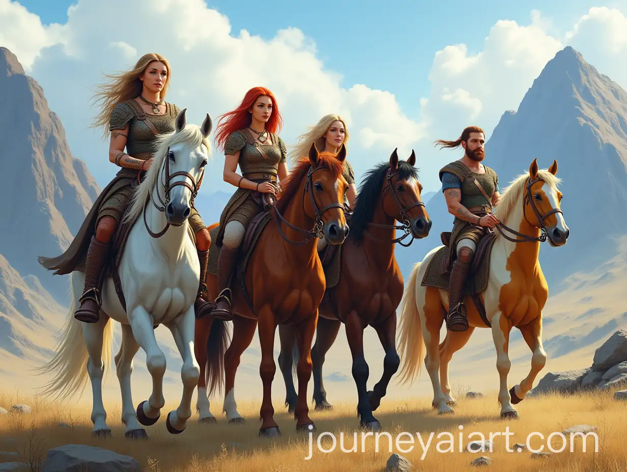 Scythian-Warriors-on-Horses-Against-a-Majestic-Mountain-Landscape