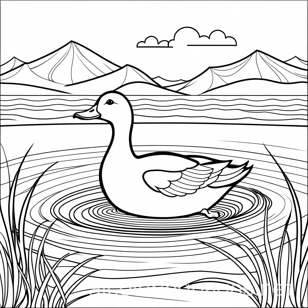 Duck-Swimming-in-Pond-Coloring-Page-for-Kids