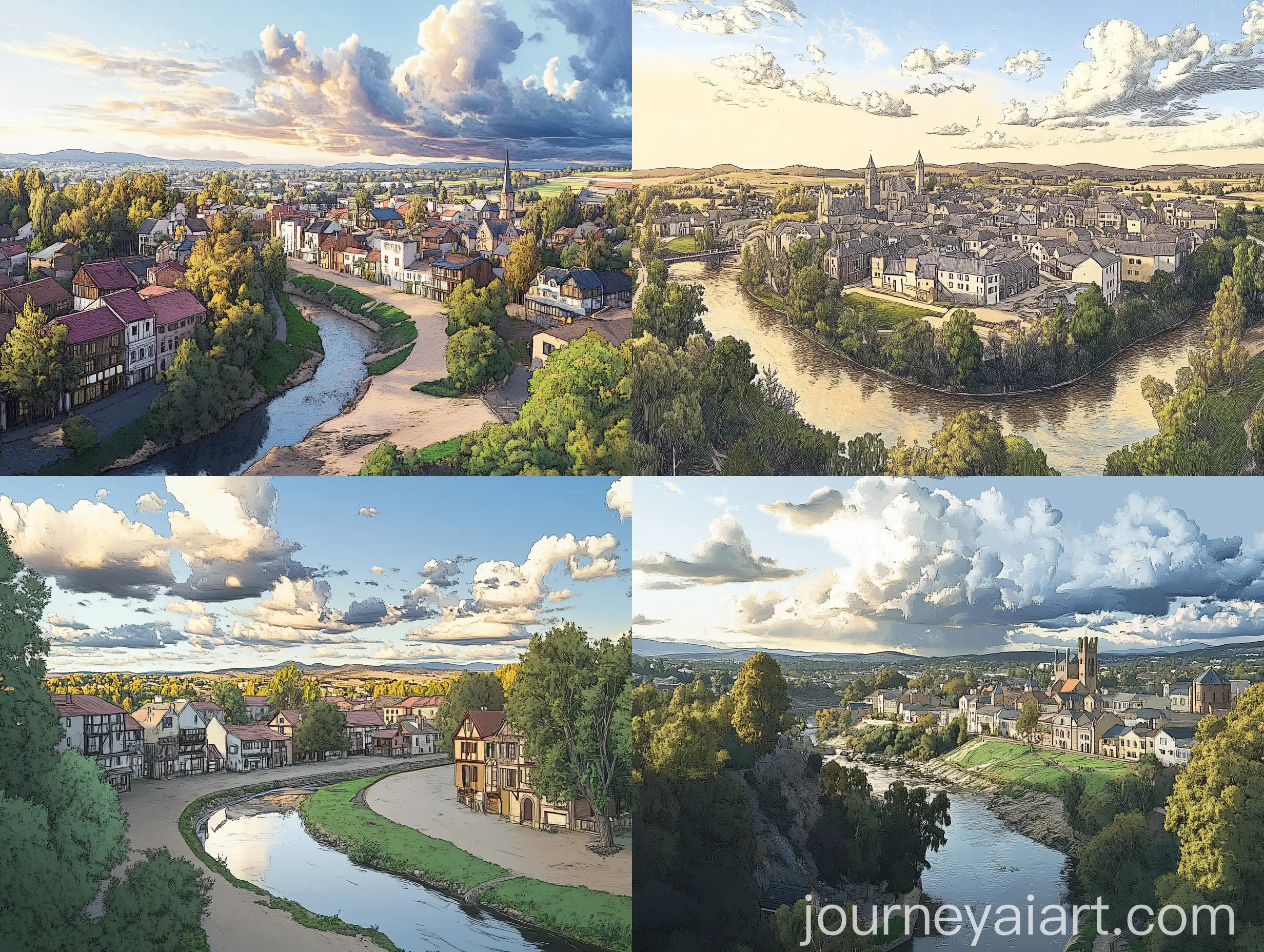 Hand-Drawn-Townscape-Illustration-with-Vibrant-Colors