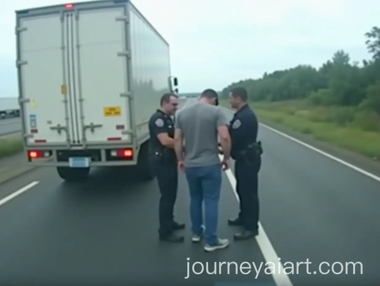 Dashcam-Footage-of-Man-Getting-Arrested-on-Highway-by-Police-with-Truck-in-Background
