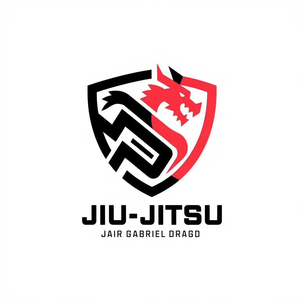 LOGO Design for JiuJitsu Black and Red Shield with 3D Dragon Theme