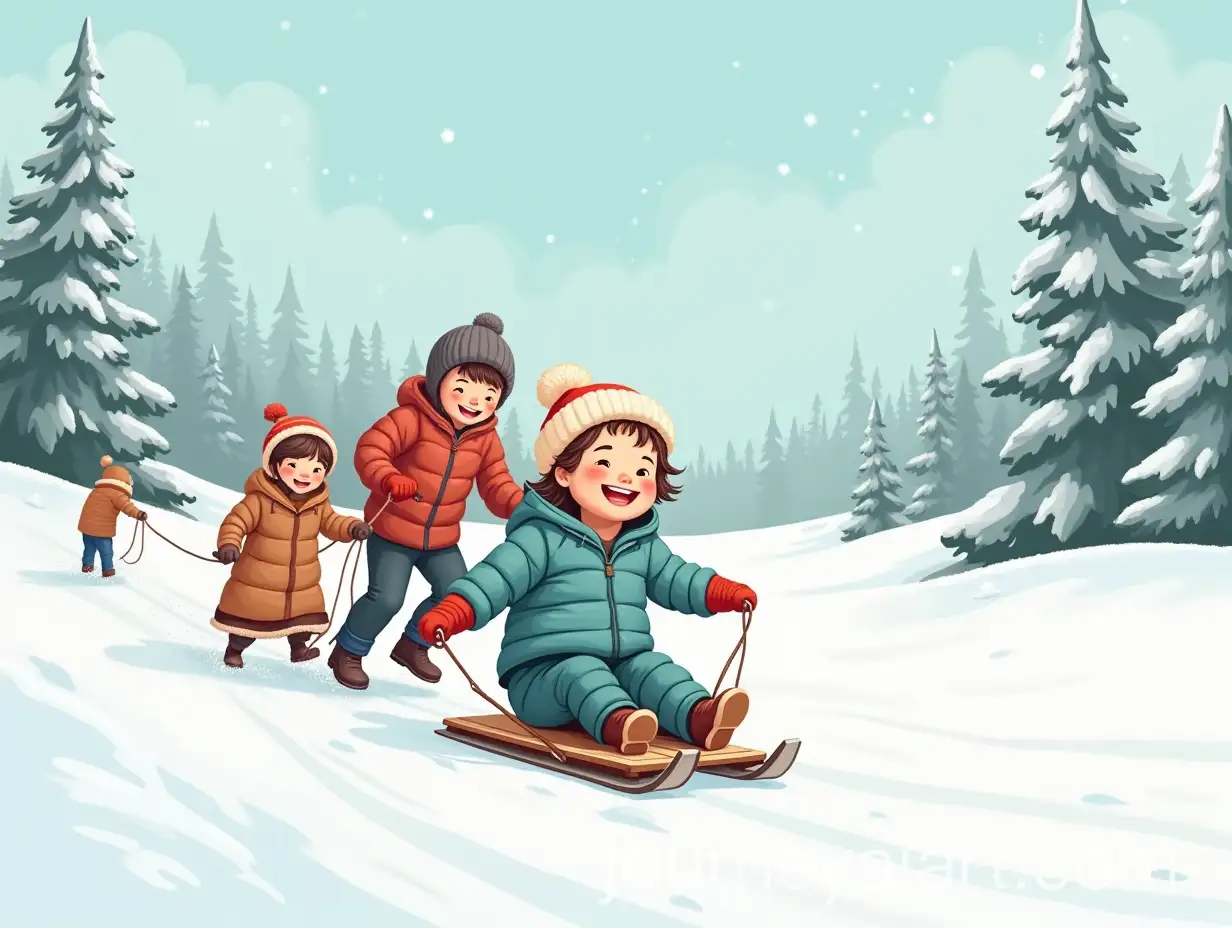 Happy-Child-Being-Pulled-on-a-Sled-by-Joyful-Parents-in-a-Fun-Winter-Scene