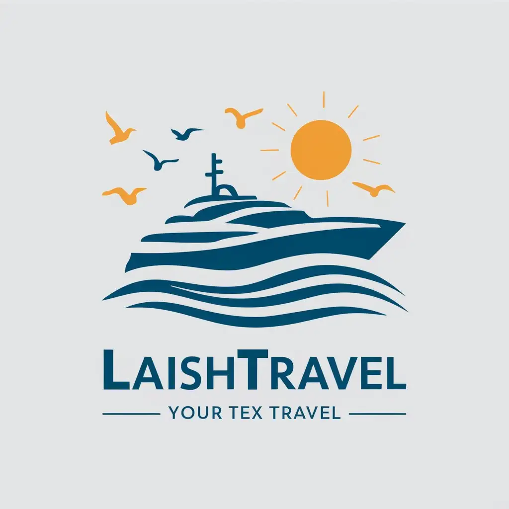 a vector logo design,with the text "LaishTravel", main symbol:Yacht, sea, birds, sun.,Moderate,clear background