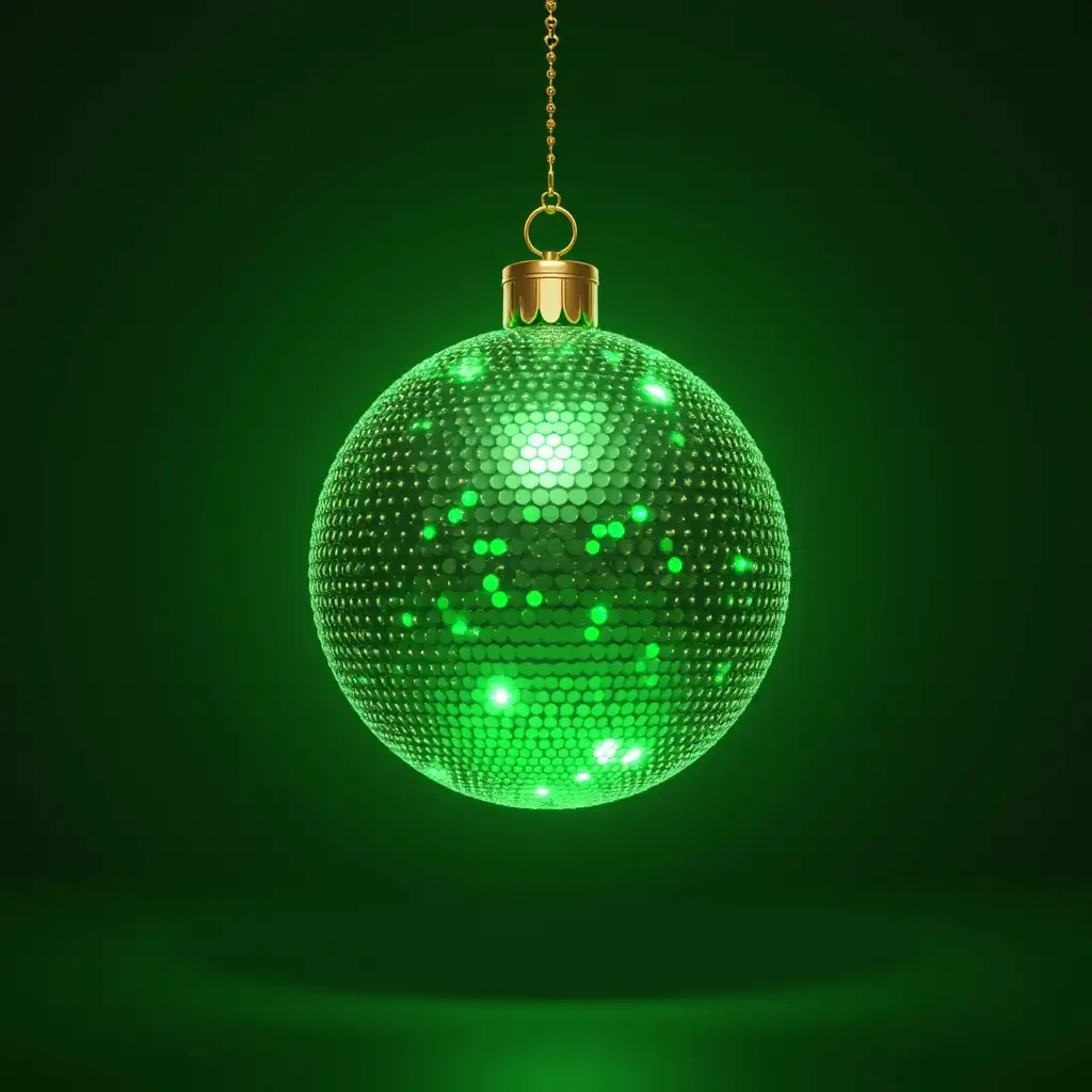 Ultra Realistic Green Disco Ball Christmas Ornament in 4K