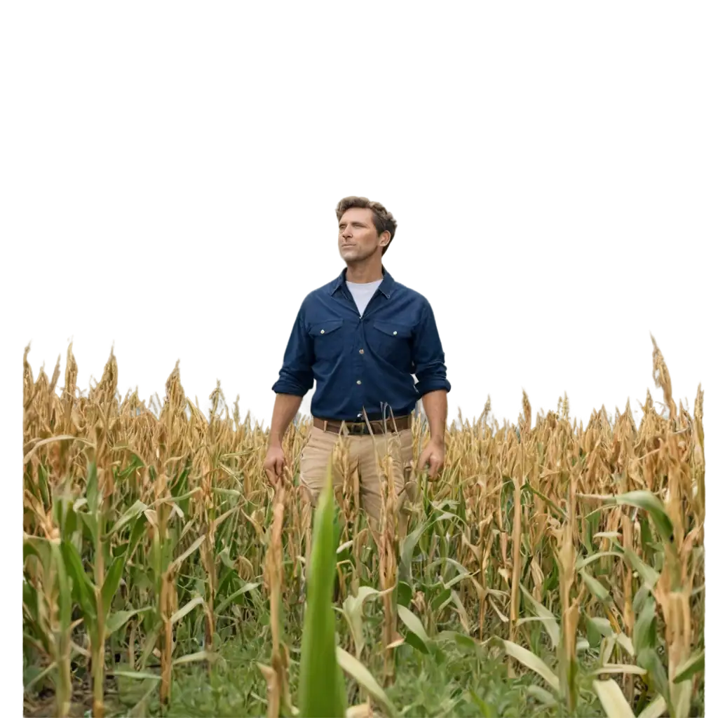 a man standing in a cornfield