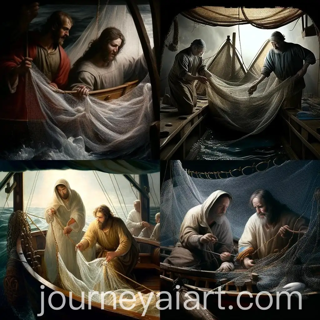 Realistic-Scene-of-Two-Apostles-Peter-and-Andrew-Washing-Empty-Nets-on-Boat