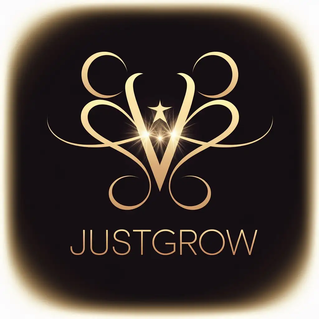 LOGO Design for JustGrow Deep Black Opulent Gold with Sleek Typography and Feminine Curves Theme