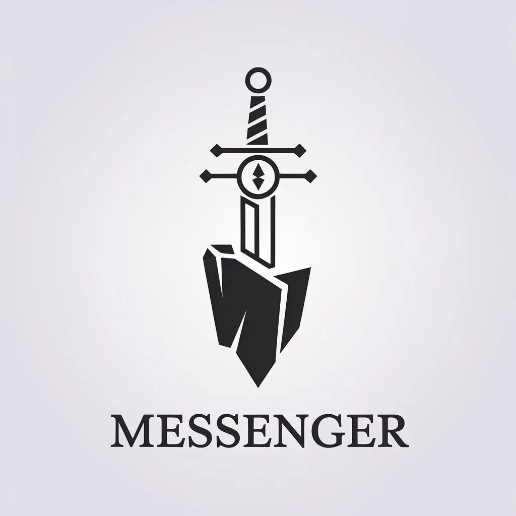 LOGO Design for Messenger Sword in Rock with Dragons Eye on Hilt Minimalistic Style