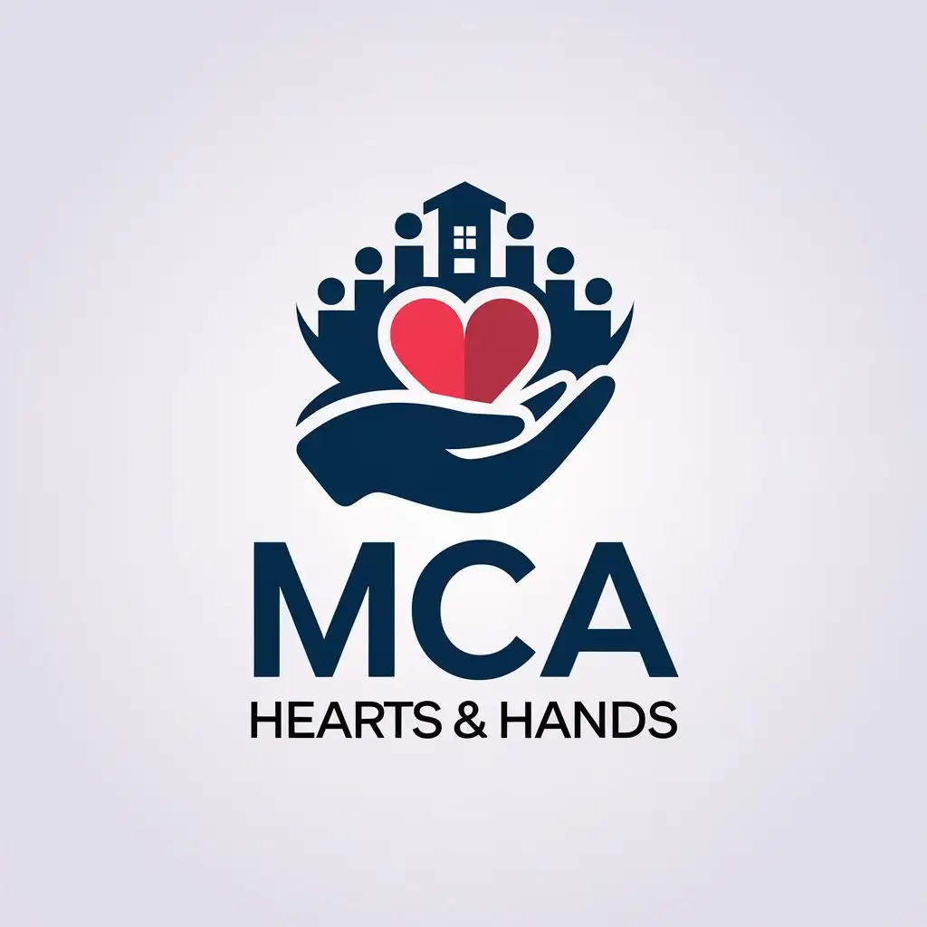 LOGO Design for MCA Hearts Hands Minimalistic Red Heart with Hands on White Background for Education