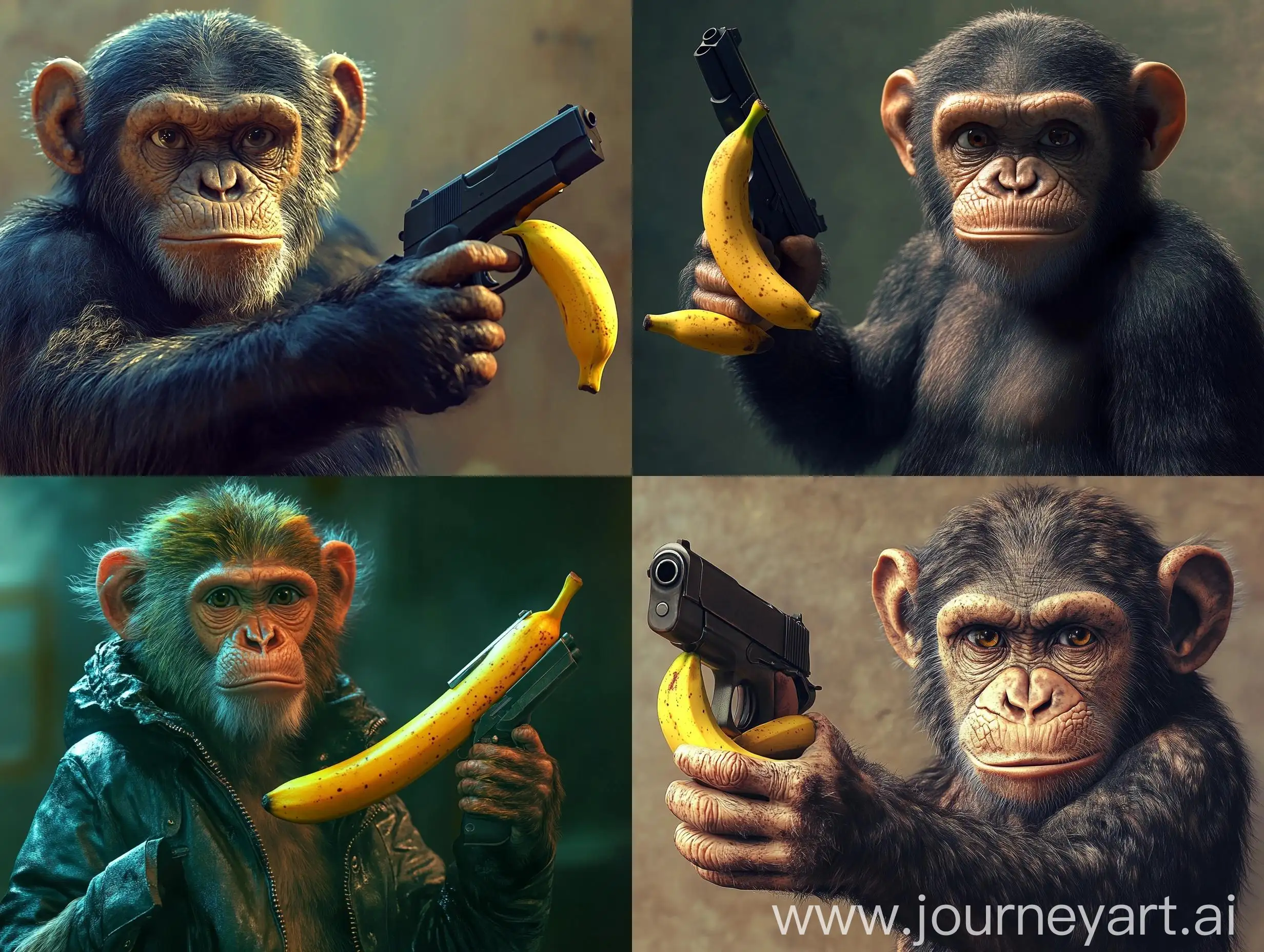 Playful-Monkey-Holding-Banana-like-a-Gun