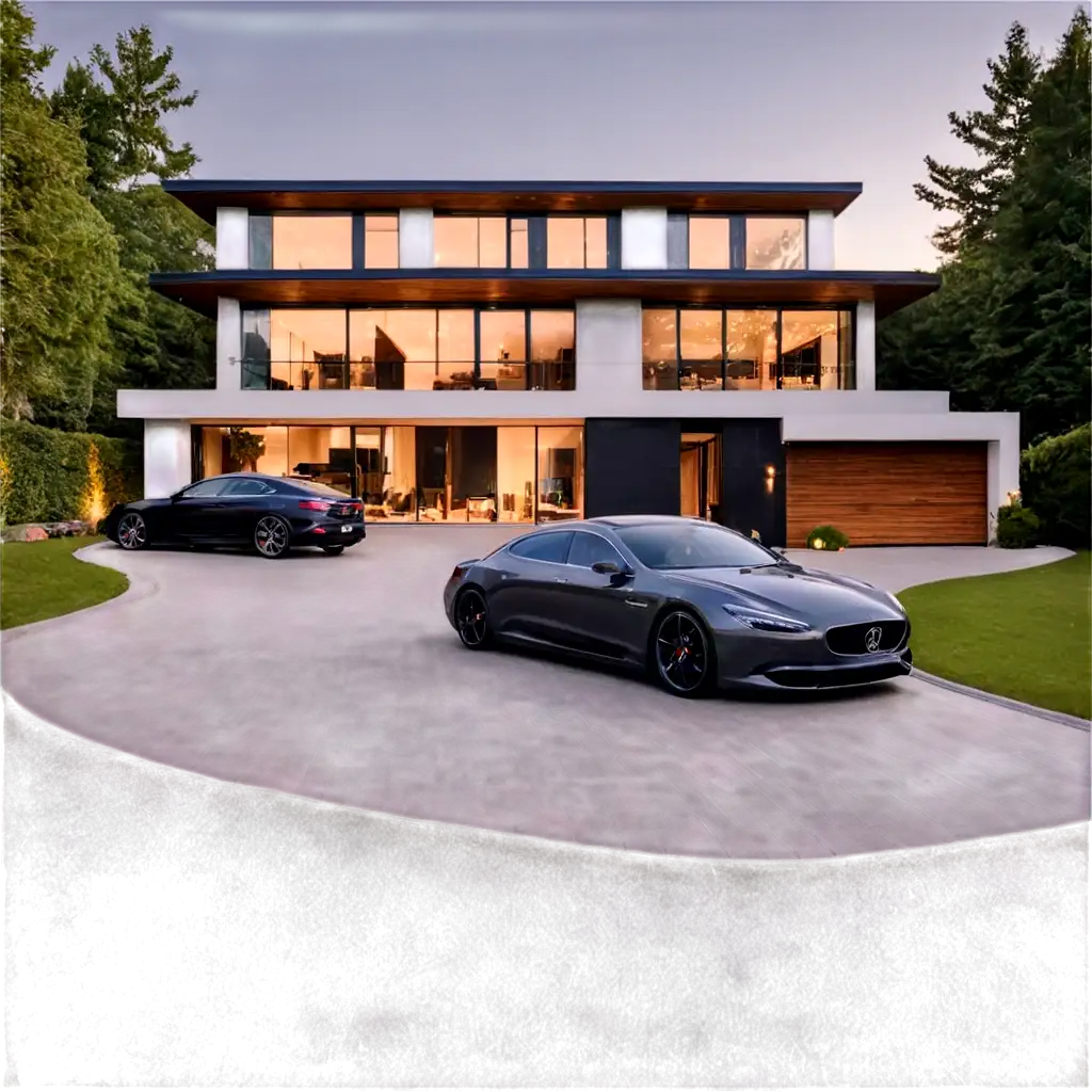 Luxurious-Modern-Villa-PNG-with-Glass-Windows-and-Expensive-Cars-Ideal-for-HighEnd-Real-Estate-and-Lifestyle-Visuals