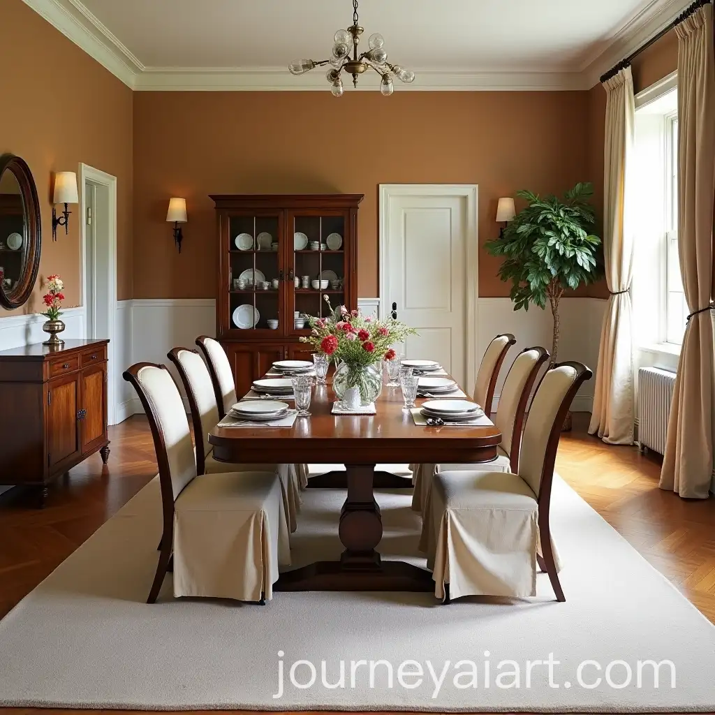 Spacious-Dining-Room-with-EarthToned-Decor-and-Floral-Arrangement