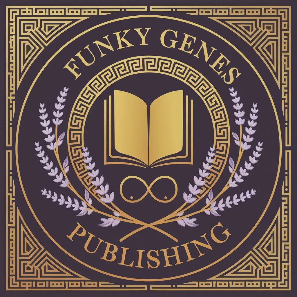 LOGO Design for Funky Genes Publishing Gold Embossed Book with Greek Wreath and Lavender Sprigs Theme