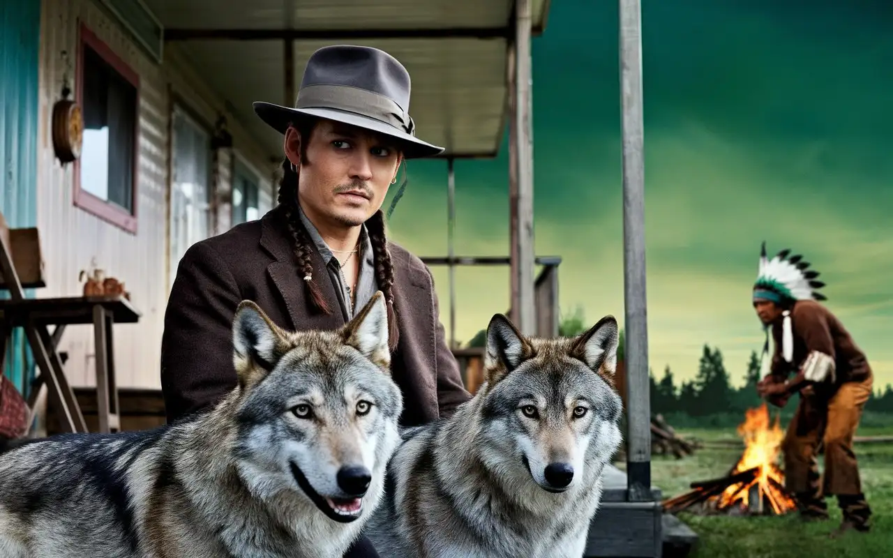 Johnny Depp with a Braid Sitting on a Porch at a Trailerpark