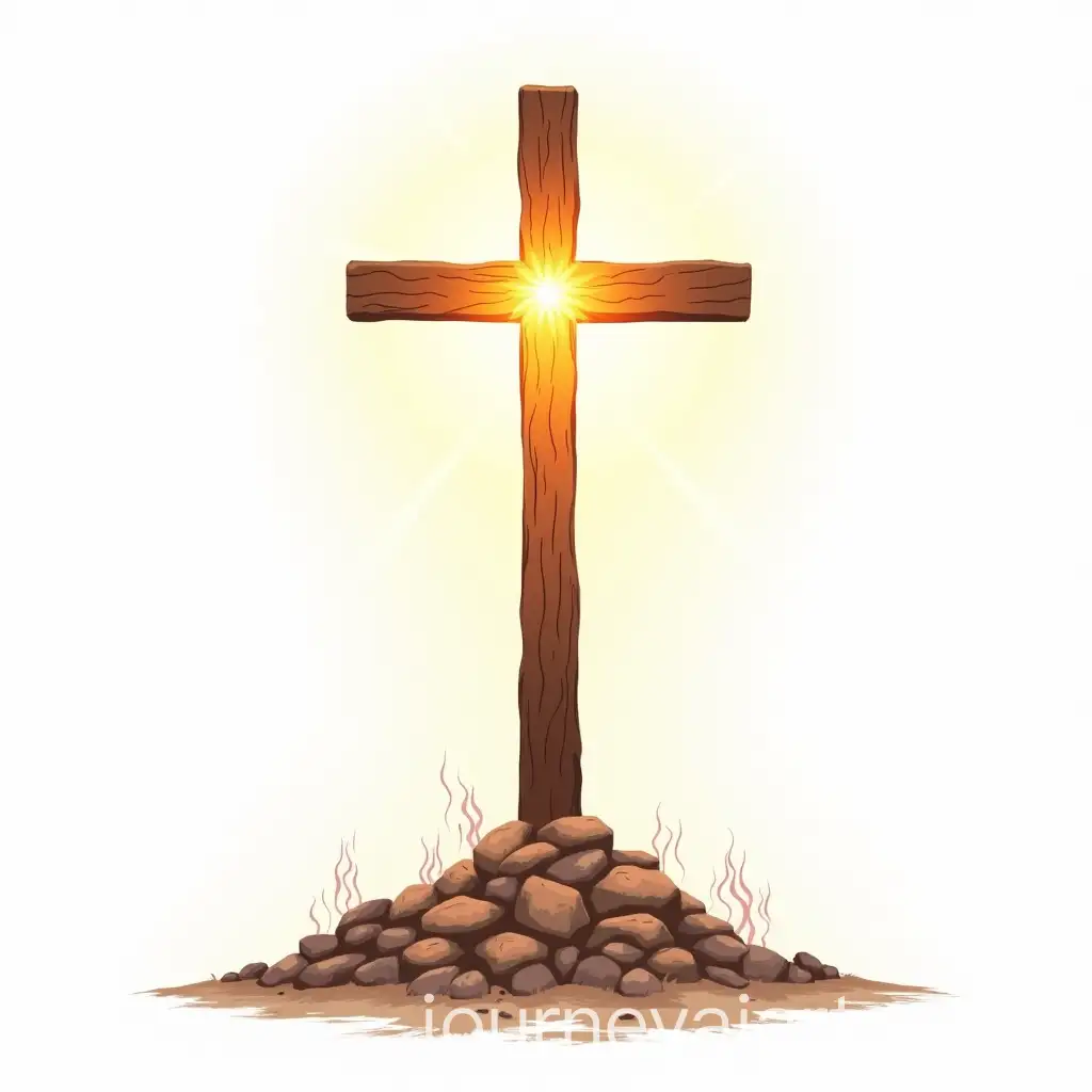Vector-Line-Drawing-of-Wooden-Cross-with-Fire-and-Divine-Light